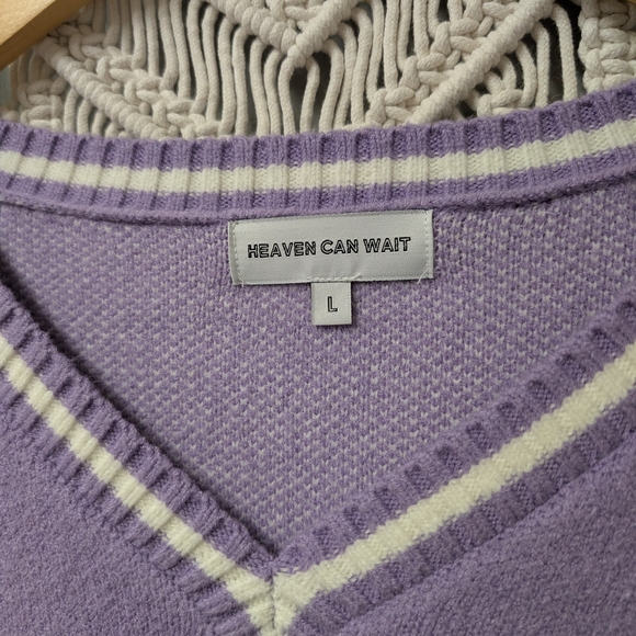 Heaven Can Wait Y2K Streetwear Lavender V Neck Sweater Large - Picture 2 of 2